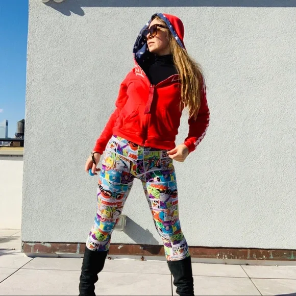 Vintage 2in1 Wonder Woman Red White Blue Star Stripe Double Side Turning Hoodie - Picture 12 of 16